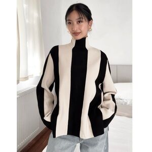 NWT WOLF & BADGER X THEO Rib Knit Colorblock Stripe Mockneck Oversized Sweater L